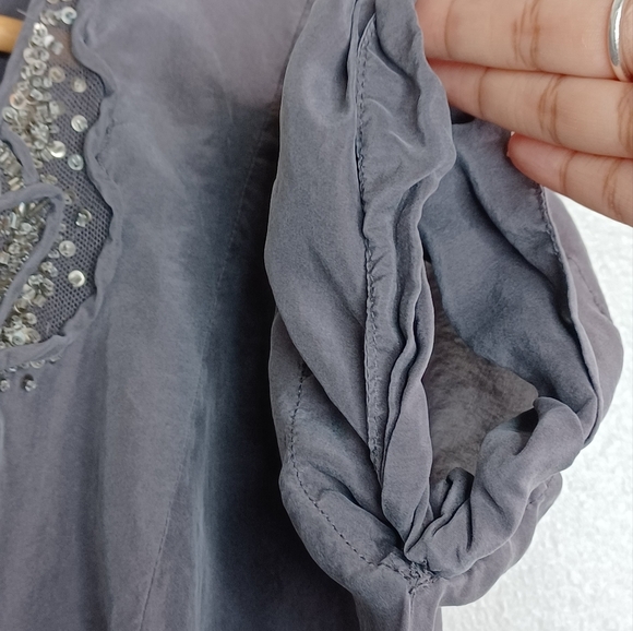 Rebecca Taylor Silk Beaded Neck Boho Tunic Blouse - Picture 7 of 15